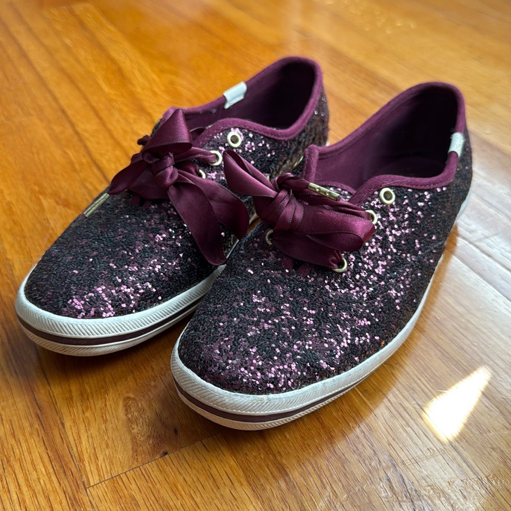 EUC Keds X Kate Spade New York Champion Glitter Sneakers Wine Purple Color